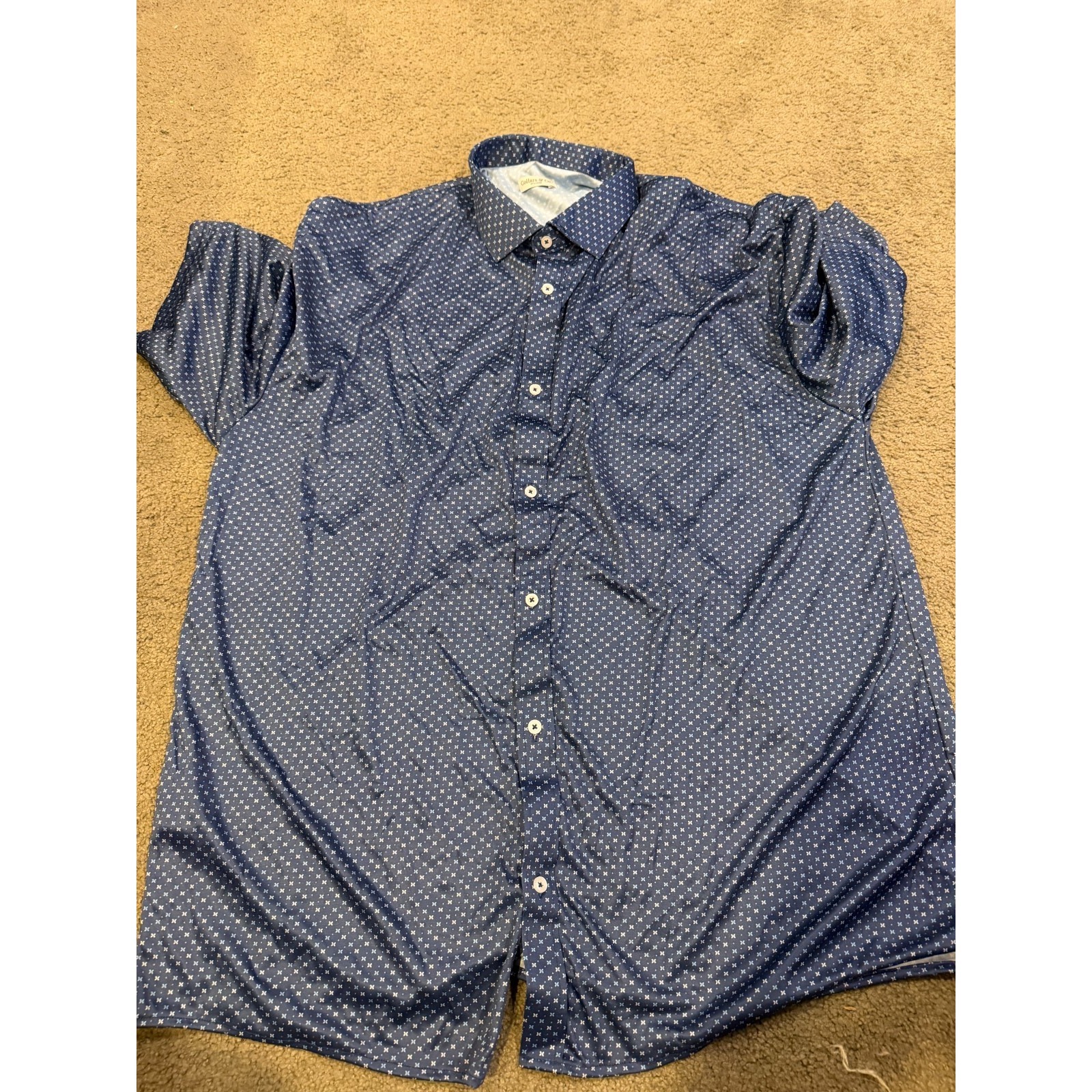 Collars And Co Mens Short Sleeve Polo Button Down Blue White 3xl Nwot